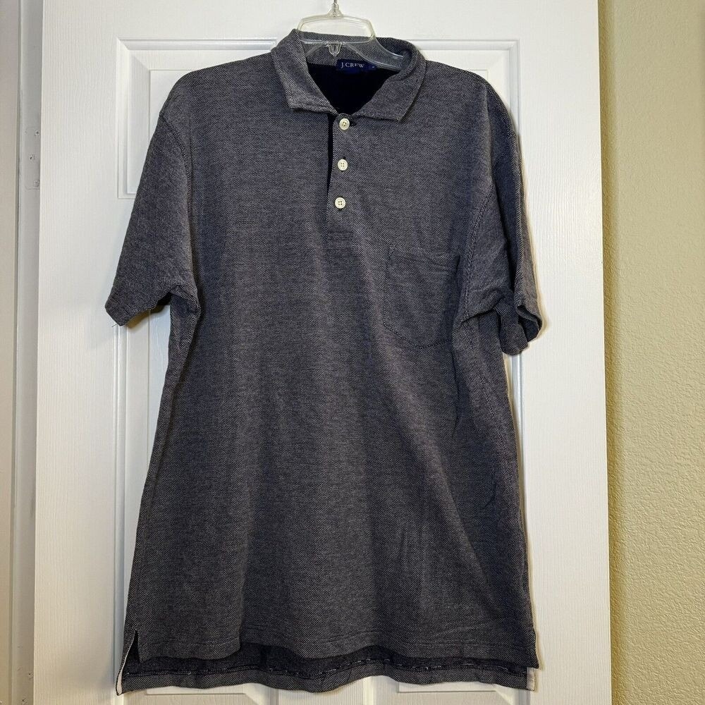 J.Crew Polo Shirt Men L Blue Pique Knit Pocket Short Sleeve Cotton Casual Top